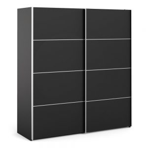 Verona Sliding Wardrobe 180cm in Black Matt with Black Matt Doors with 2 Shelves