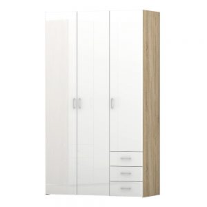 *Space Wardrobe – 3 Doors 3 Drawers in Oak with White High Gloss 2000