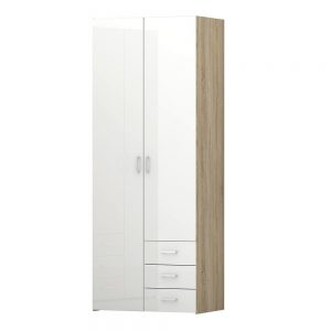 *Space Wardrobe – 2 Doors 3 Drawers in Oak with White High Gloss 2000