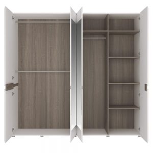 Chelsea Bedroom 4 Door wardrobe with mirrors in white with an Truffle Oak Trim