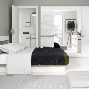 Chelsea Bedroom 2 drawer bedside in white with an Truffle Oak Trim