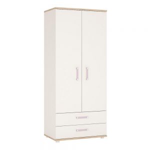 4KIDS 2 door 2 drawer wardrobe with lilac handles