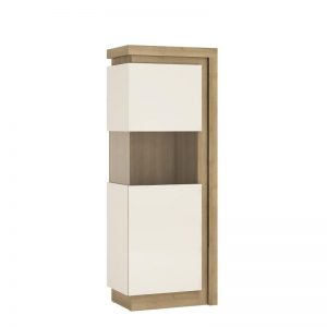 Zion Narrow Display Cabinet (LHD) in Riviera Oak/White High Gloss