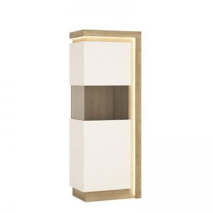 Zion Narrow Display Cabinet (LHD) in Riviera Oak/White High Gloss