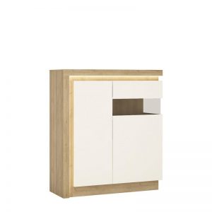 Zion 2 Door Designer Cabinet (RH) in Riviera Oak/White High Gloss