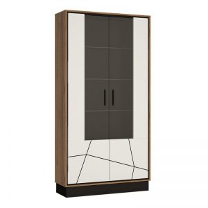 Messina Tall Wide Glazed Display Cabinet With the Walnut and Dark Panel Finish