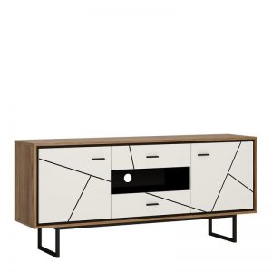 Messina 2 Door 2 Drawer TV Unit With the Walnut and Dark Panel Finish