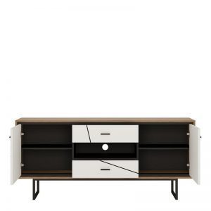 Messina 2 Door 2 Drawer TV Unit With the Walnut and Dark Panel Finish