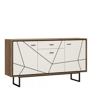 Messina 3 Door 1 Drawer Sideboard With the Walnut and Dark Panel Finish
