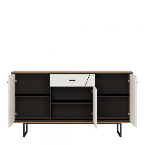 Messina 3 Door 1 Drawer Sideboard With the Walnut and Dark Panel Finish