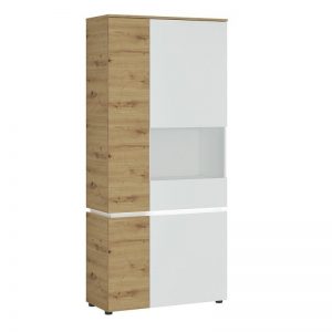 Lulu 4 Door Tall Display Cabinet RH in White and Oak