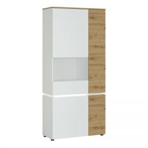Lulu 4 Door Tall Display Cabinet LH in White and Oak