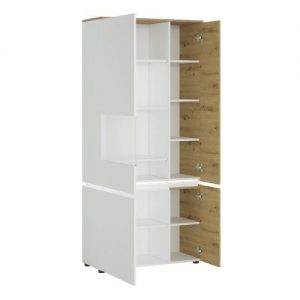 Lulu 4 Door Tall Display Cabinet LH in White and Oak