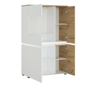 Lulu 4 Door Low Display Cabinet in White and Oak