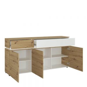 Lulu 3 Door 2 Drawer Sideboard (including LED lighting) in White and Oak