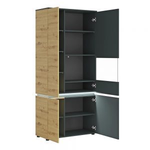 Lulu 4 Door Tall Display Cabinet RH in Platinum and Oak