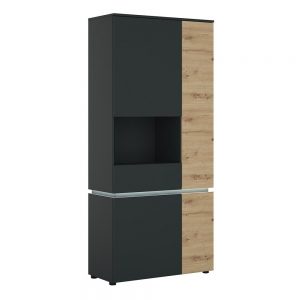 Lulu 4 Door Tall Display Cabinet LH in Platinum and Oak