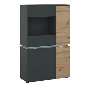 Lulu 4 Door Low Display Cabinet in Platinum and Oak