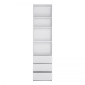 Danish Tall Narrow 3 Drawer Bookcase in White