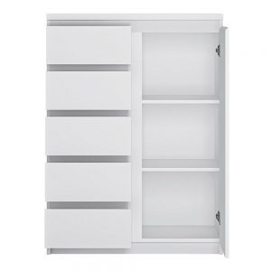 Danish 1 Door 5 Drawer Cabinet in White