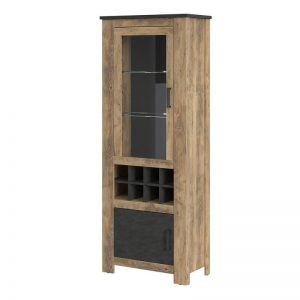 Vanya 2 Door Display Cabinet with Wine Rack in Chestnut and Matera Grey
