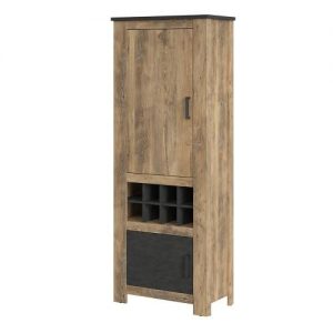 Vanya 2 Door Cabinet with Wine Rack in Chestnut and Matera Grey