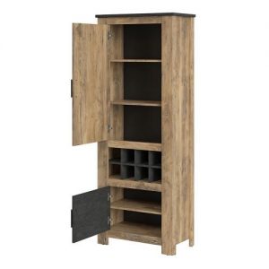 Vanya 2 Door Cabinet with Wine Rack in Chestnut and Matera Grey