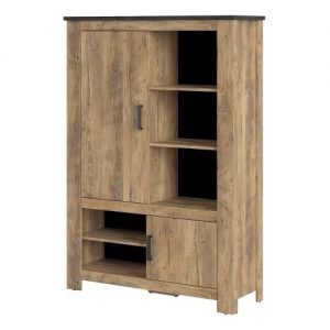 Vanya 2 Door 5 Shelves Cabinet in Chestnut and Matera Grey