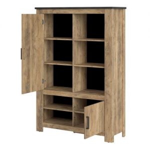 Vanya 2 Door 5 Shelves Cabinet in Chestnut and Matera Grey