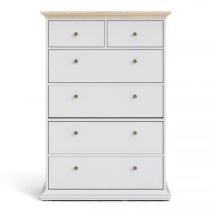 Paris Chest of 6 Drawers in White and Oak