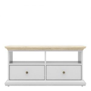 Seine TV Unit 2 Shelves 2 Drawers in White and Oak