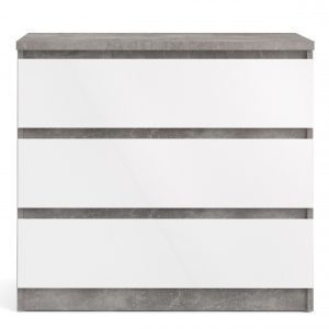 Naia Chest of 3 Drawers in Concrete and White High Gloss