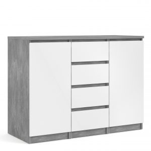 Nola Sideboard 4 Drawers 2 Doors in Concrete and White High Gloss