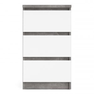 Naia Bedside 3 Drawers in Concrete and White High Gloss
