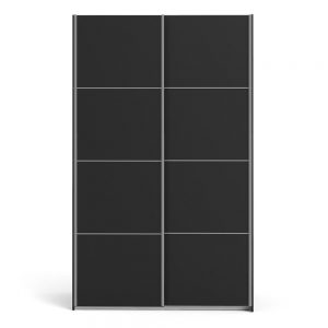 Veneto Sliding Wardrobe 120cm in Black Matt with Black Matt Doors with 5 Shelves