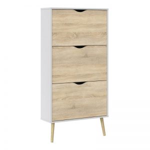Bergen Shoe Cabinet 3 Drawers in White and Oak
