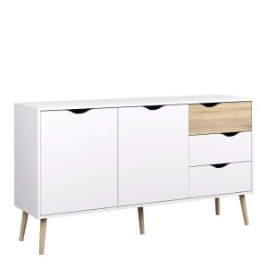 Bergen Sideboard Large 3 Drawers 2 Doors in White and Oak