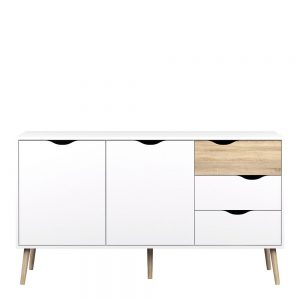 Bergen Sideboard Large 3 Drawers 2 Doors in White and Oak