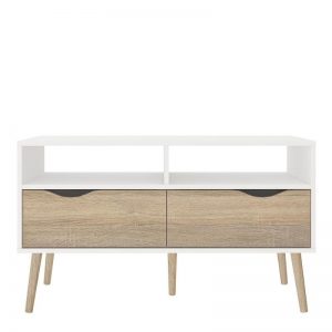 Bergen TV Unit 2 Drawers in White and Oak