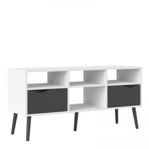Bergen TV Unit Wide 2 Drawers 4 Shelves in White and Black Matt