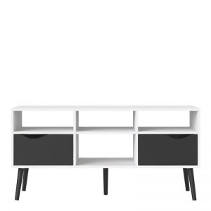 Bergen TV Unit Wide 2 Drawers 4 Shelves in White and Black Matt