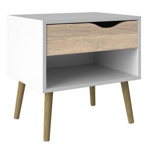 Oslo Bedside 1 Drawer in White and Oak FSC Mix 70 % NC-COC-060652