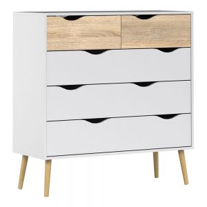 Oslo Chest of 5 Drawers (2+3) in White and Oak FSC Mix 70 % NC-COC-060652