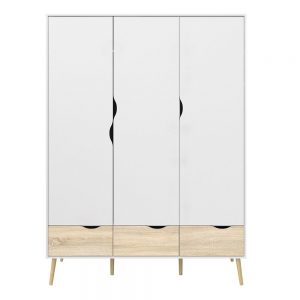 Oslo Wardrobe 3 Doors 3 Drawers in White and Oak FSC Mix 70 % NC-COC-060652