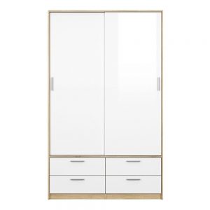 Line Wardrobe – 2 Doors 4 Drawers in Oak with White High Gloss
