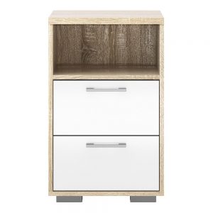 Cosy Bedside 2 Drawers in Oak with White High Gloss