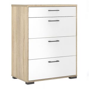 Cosy Chest of 4 Drawers in Oak with White High Gloss