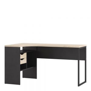 Function Plus Corner Desk 2 Drawers in Black Matt and Oak FSC Mix 70 % NC-COC-060652