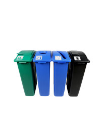 WASTE WATCHER – Quad – Cans & Bottles-Paper-Compost-Waste – Circle-Slot-Solid Lift-Solid Lift – Blue-Blue-Green-Black