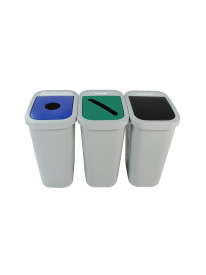 BILLI BOX – Triple – Nyc Compliant – Metal, Glass, Plastic & Beverage Containers-Paper-Garbage – Circle-Slot-Swing – Grey-Blue-Green-Black